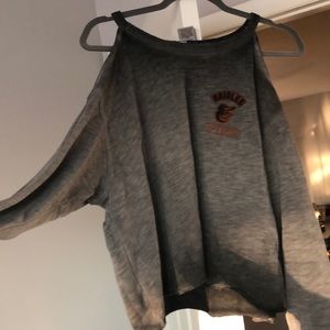 PINK orioles crop sweatshirt cut out sleeve